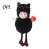 Thick Soft Halloween Doll Hanging Plush Witch with Lanyard, Cute Furry Pom And Black Cat Set Ball Ornament for Doors Windows Trees Party Decor Spooky