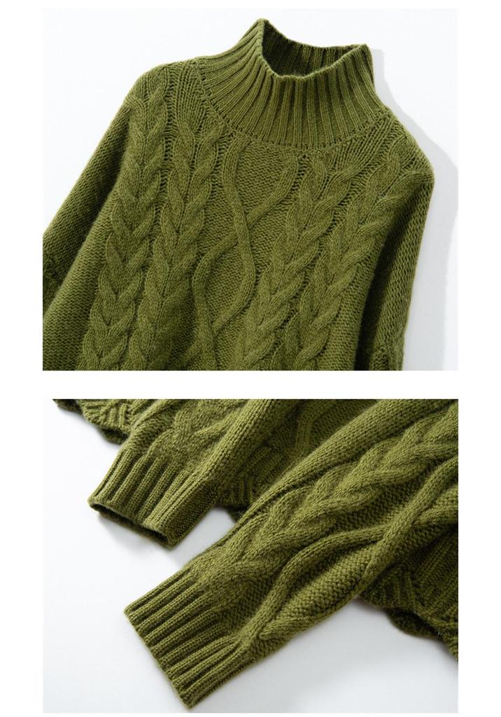 2024 Women's Retro Cable Knit High-Neck Loose Cashmere Sweater