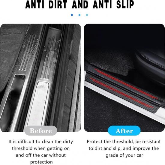 5PCS Car Door Sill Protector for 2024 2025 Dodge Hornet, Carbon Fiber Textured Leather Door Sill Guard Decoration Stickers Waterproof Door Threshold