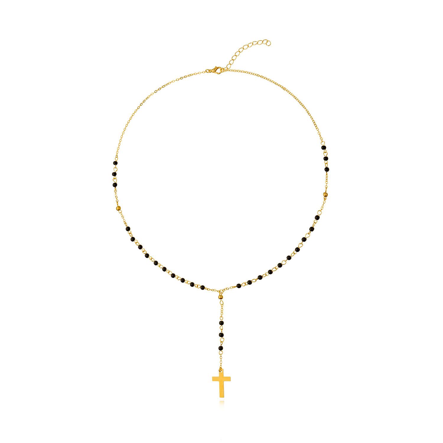 European and American new fashion, hot-selling, long fringed turquoise bead cross necklace золотой