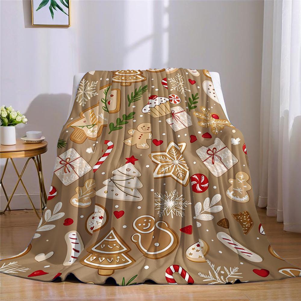 Xmas Cookie Mix-S Flannel Blanket Warm Soft Halloween Christmas Couch Warm Cozy Decorative Decor Gift For All Season