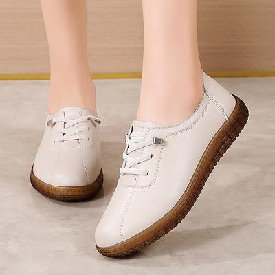 New Women Flats Spring Autumn Woman Loafers Genuine Leather Female Shoes Lace Up Soft Comfortable Ladies Women's Shoes