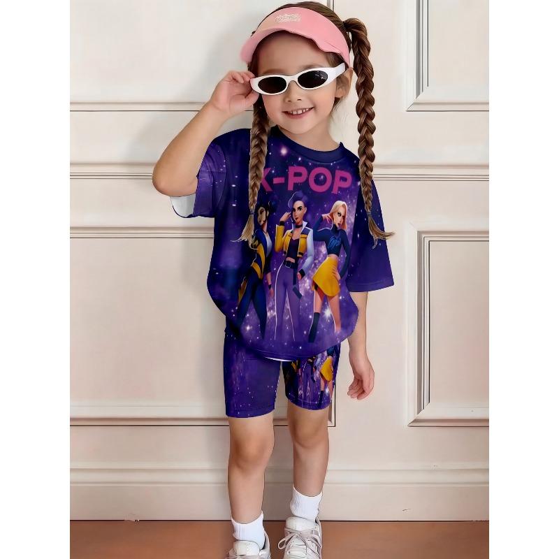 Sommer-Geburtstags-Print-Shorts-Set für Mädchen - Frisches, hellfarbiges Freizeit-Outfit für Kinder