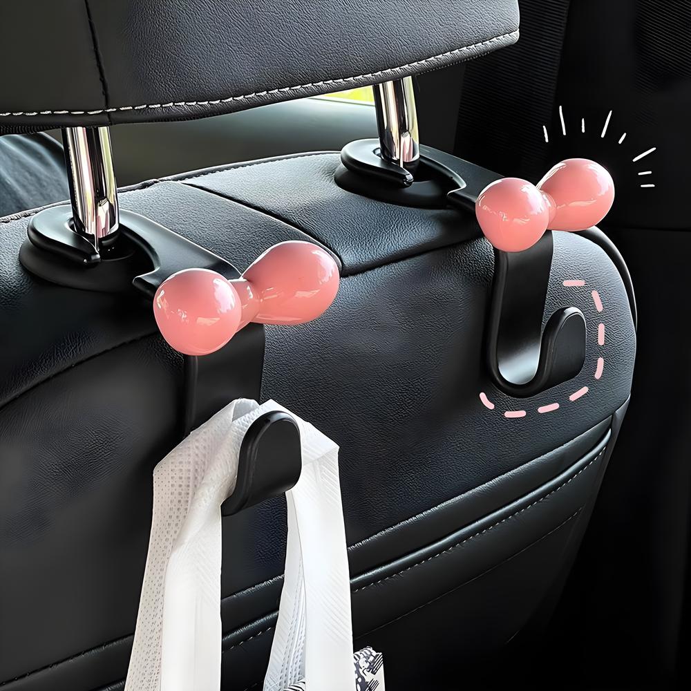 4PCS Car Seat Headrest Hooks, Cute Bow Vehicle Back Seat Hanger for Purses Bag, Backseat Storage Hanging Organizer Accessories
