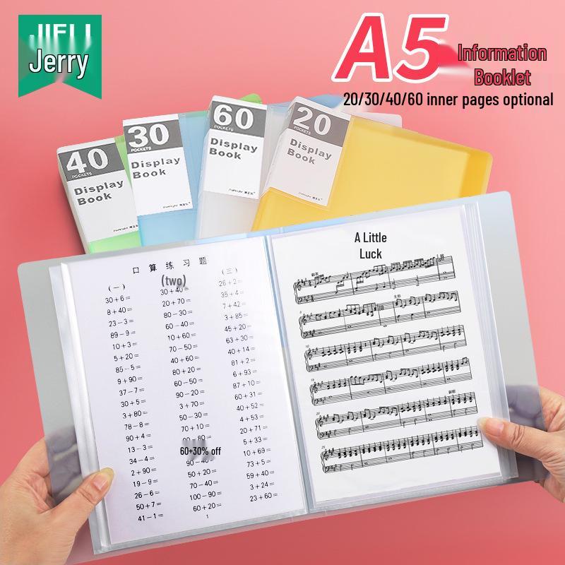 A5 Transparent Ring Binder File Folder, Multi-page: 20/30/40/60 Pages