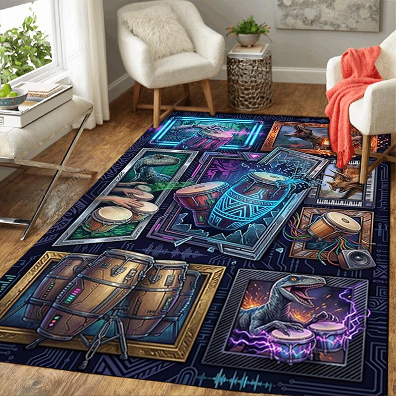 Dinosaur Symphony Pattern Rug Floor Mat for Living Room or Bedroom Soft and Comfortable Carpet a Gift for Birthday and Holiday.
