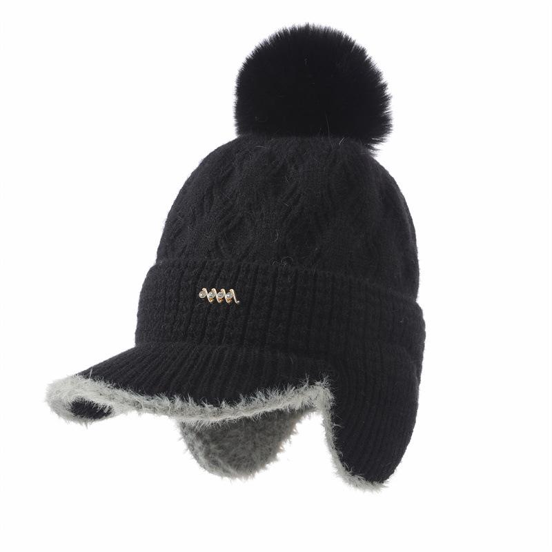 New Fleece Thickened Knitted Cap Women's Autumn and Winter Ear Bag Warm Wool Baseball Cap
