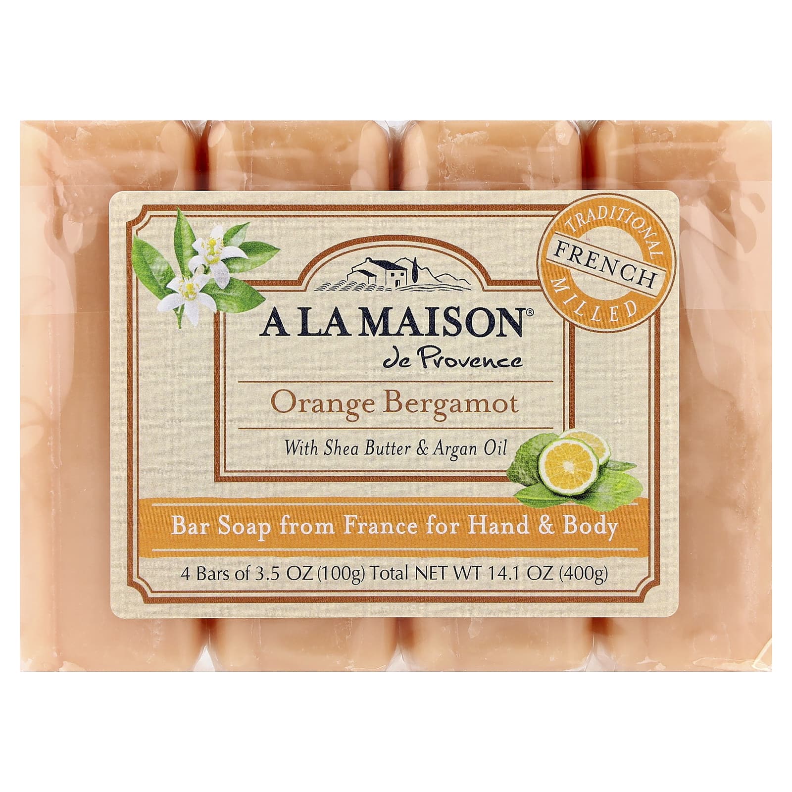 

A La Maison de Provence, Hand and Body Solid Soap, Orange Bergamot, 4-pack, 100g (3.5oz) each