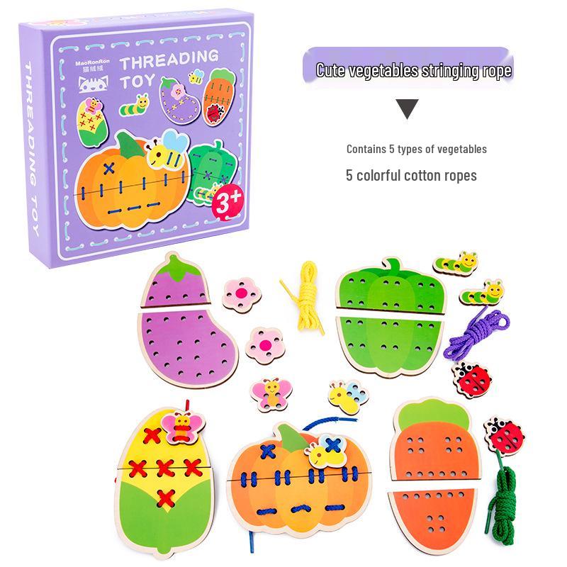 Children s Wooden Animal Threading & Puzzle Blocks - Educational Game