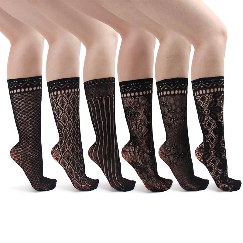 1 Pair Japanese Styles Fishnet Mesh Hollowout Patterned Stockings Breathable Thin Middle Calf Socks for Women and Girls