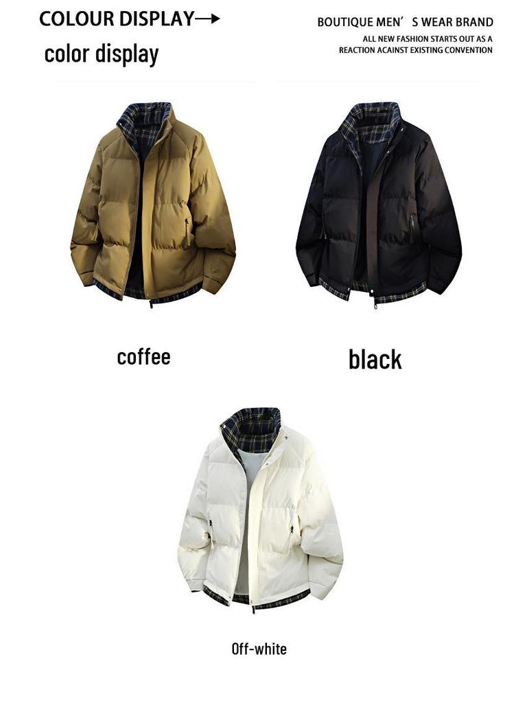 Stylish Patchwork Color Block Winter Cotton Jacket - Warm, Loose, Comfortable Stand Collar Coat.