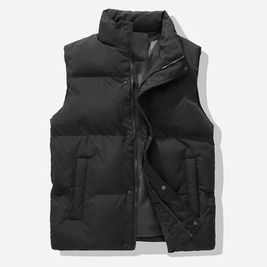 Men Windproof Vest Stand Collar Sleeveless Button Zipper Closure Waistcoat with Pockets Solid