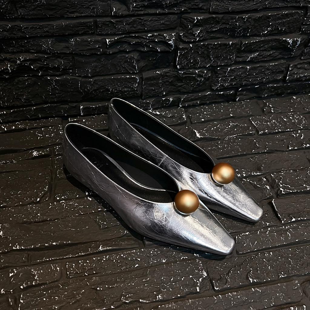 2025 hand-scratched cowhide shallow mouth single shoes women's low-heeled shoes early spring new leather square head round ball fashion leather single