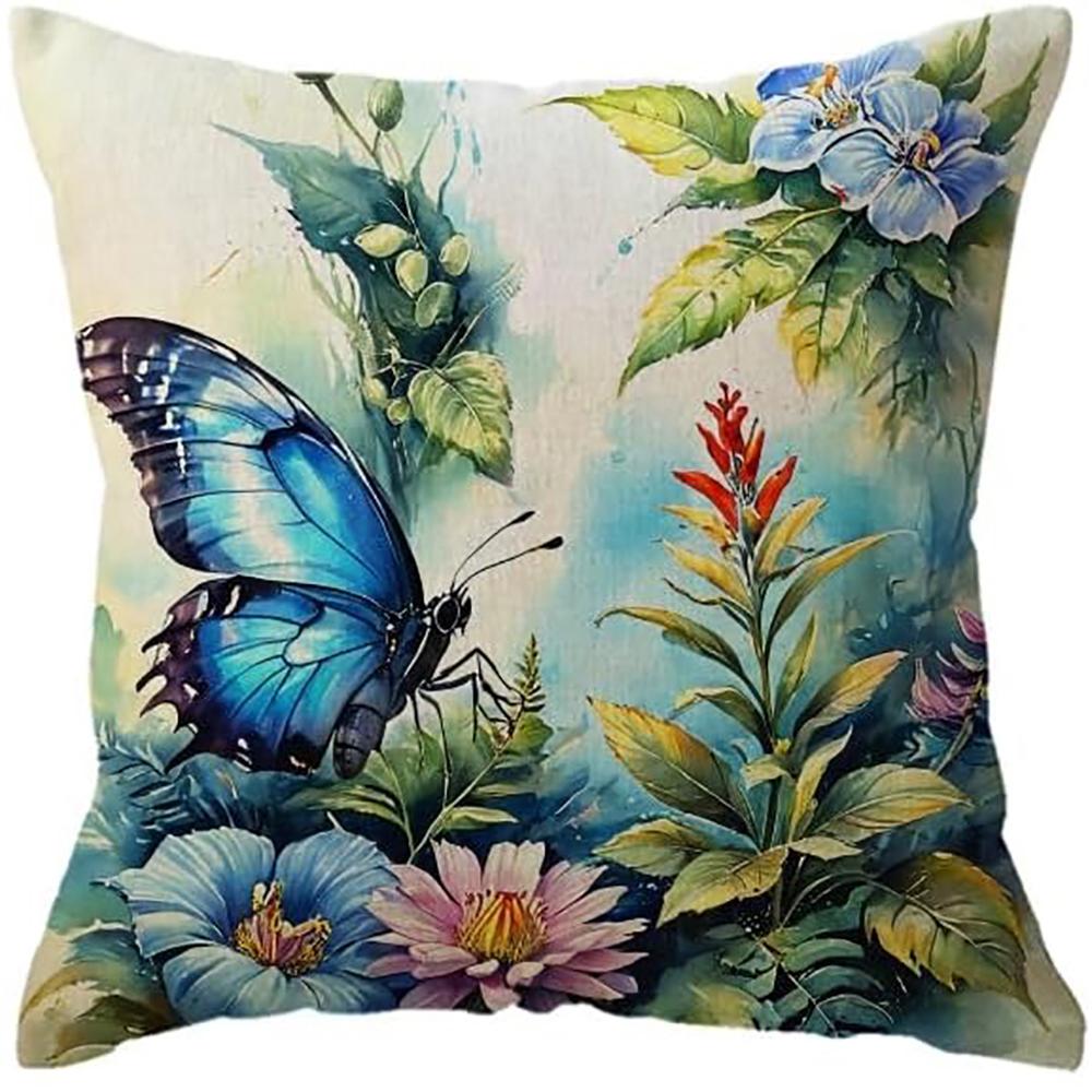 Blue Butterfly Flower Cluster Fresh Natural Style Pillowcase Bedroom Sofa Decorative Cushion Cover With Zipper