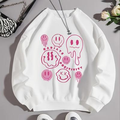 Valentine's Day Smile Print Crew Neck Pullover Loose Long Sleeve Sweatshirt