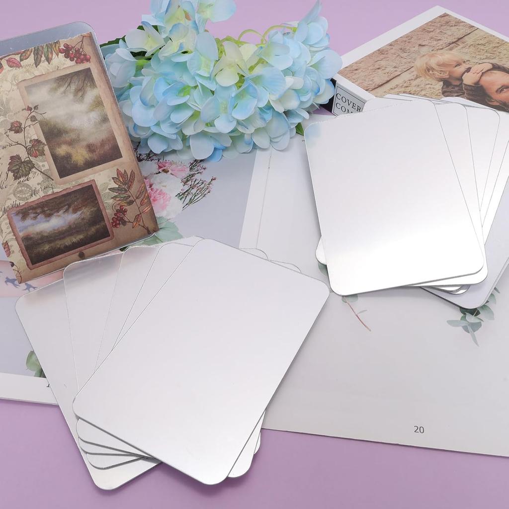 8Pcs School Shatter Proof Plastic Mirrors 4 x 6 Inch Self Adhesive Acrylic Mirror Small Flexible Mirror Sheets Wall Stickers Round Corners Double