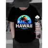 European sizes Boys' T-Shirt Hawaiian Sunset Palm Trees Birds Island,  Ideal for Outdoor Activities, Soft Knitted Top, Comfortable And Breathable