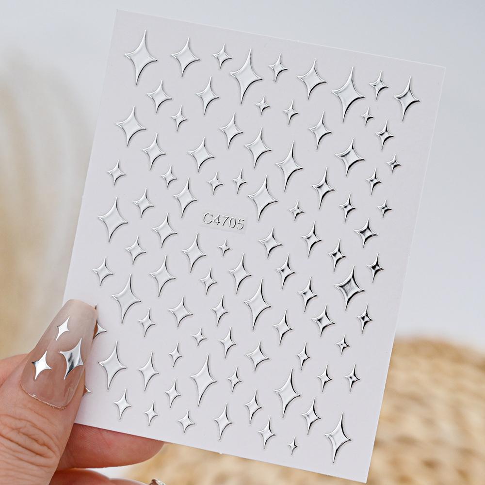 Black White Star 3D Nail Art Sticker Y2K Pentagram Self-Adhesive Decals Laser Shiny Glitters Starlight Manicure Ornaments Slider