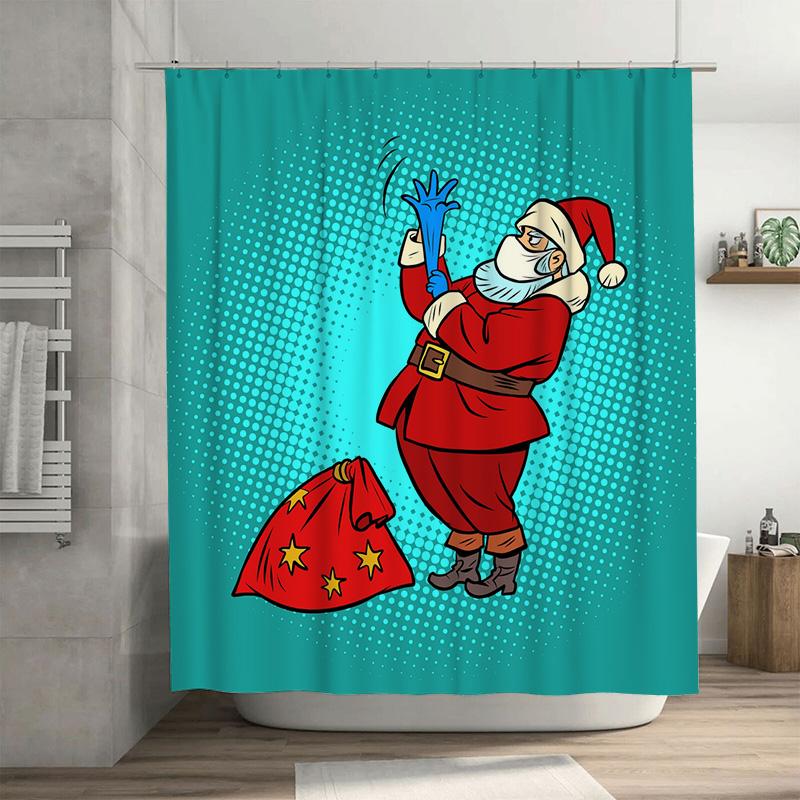 

Tu Santa Claus Shower Curtain Christmas Holiday Decor Festive Bathroom Set Holiday Gift Xmas Pattern Waterproof Fabric W60H190(CM)-1 Pcs