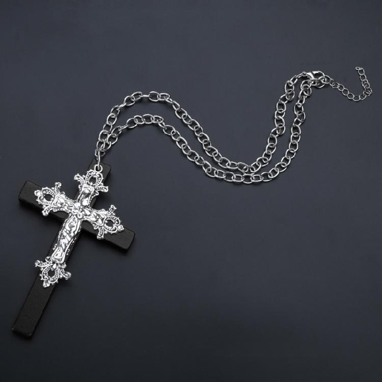 Vintage Gothic Collar Necklace Wooden Cross Pendant Necklace Streetwear Jewelry