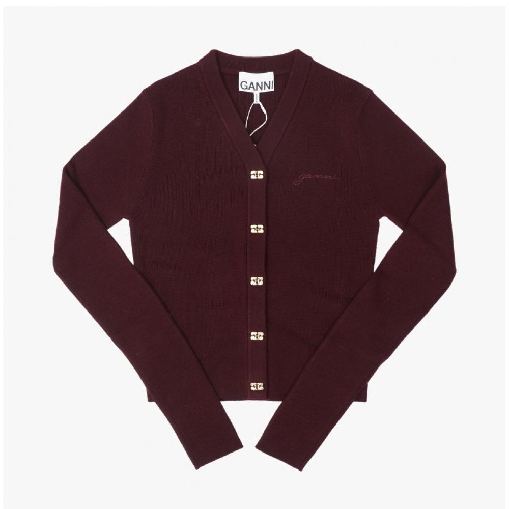Ganni Mini Rib Merino V Neck Cardigan A1070117