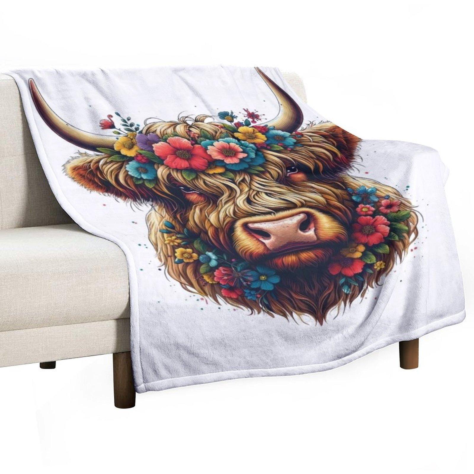 

Scottish Highland Cow Cattle Farm Hairy Cowgirl Flower Throw Blanket Weighted Sofa Throw heavy to sleep Blankets 30x40in
