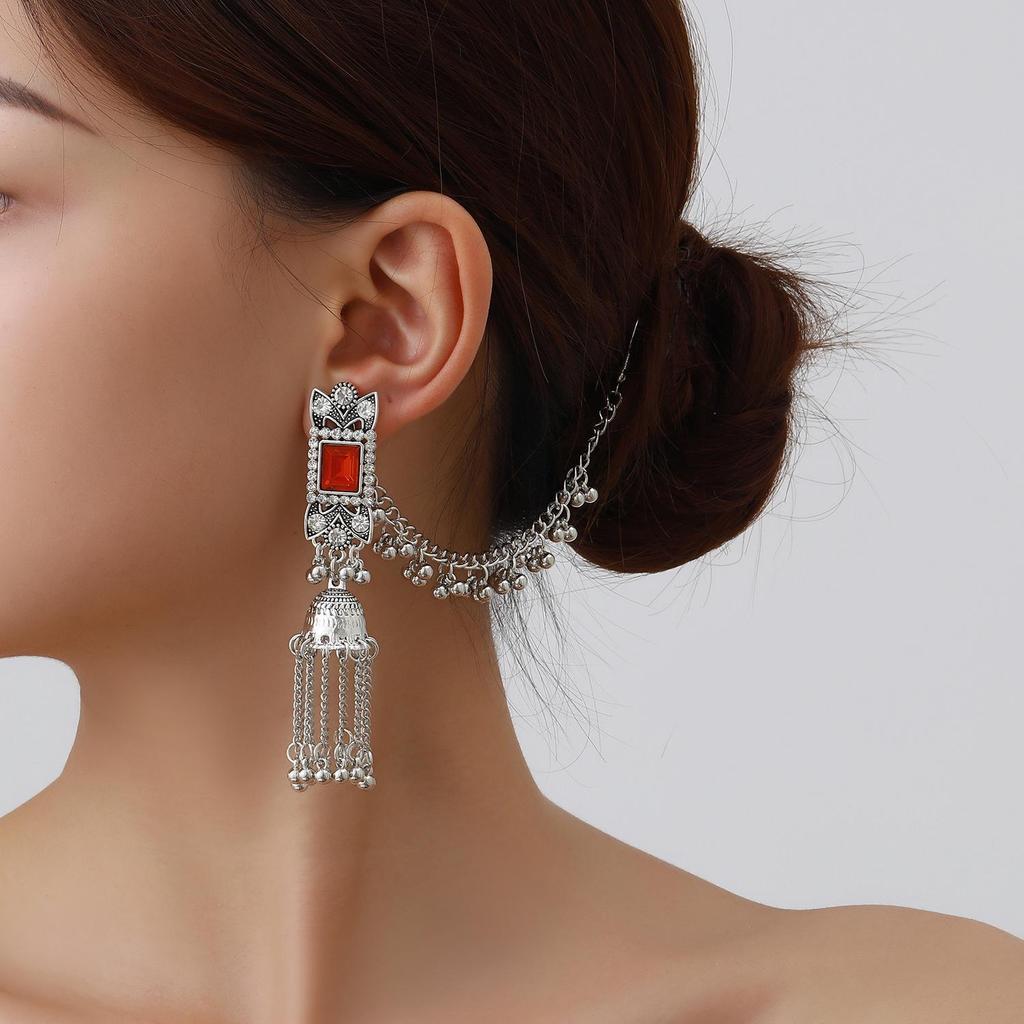 Elegant Rhinestone-Inlaid Ethnic Tassel Earrings