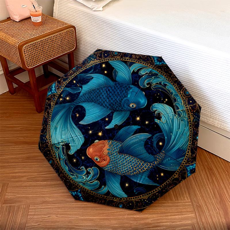 Starfish Pattern, Automatic Folding Umbrella, Portable and Foldable Design, 8 Ribs, a Christmas or Birthday Gift.
