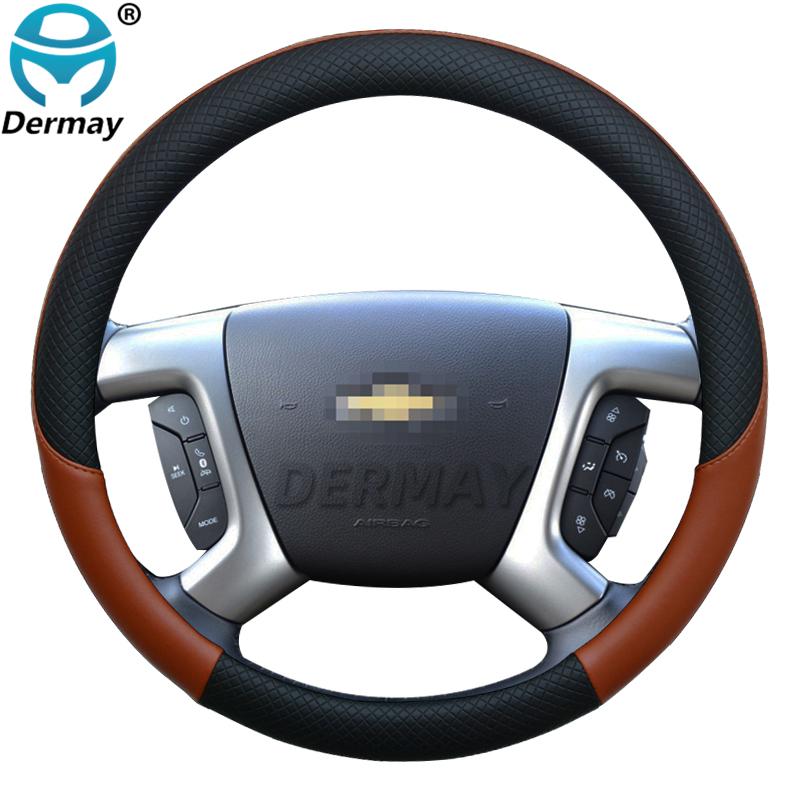 100% DERMAY Brand Leather Car Steering Wheel Cover Anti-slip for Chevrolet Lacetti Daewoo Gentra Auto Accessories