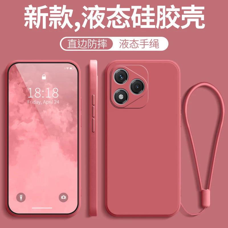 For Honor 400 Lite Liquid Silicone Lanyard Ring Holder Case For Huawei Honor 400lite Lens Camera Protective Phone Cover