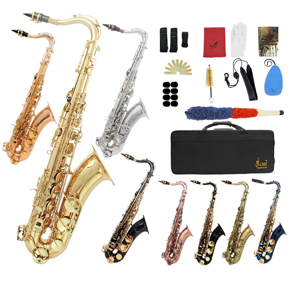SLADE Bb B Flat Tenor Saxophone Brass Body Sax Professional Woodwind Instrument with Saxfone Case Reeds Gloves Accessories Set