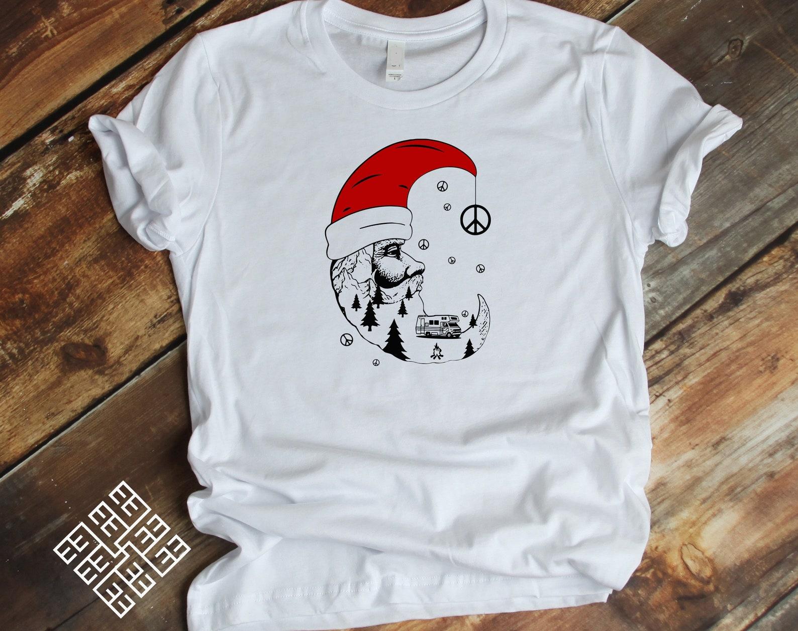 Bearded Young Moon Hippie Tee Shirt, Camping Chrismas Hippie Santa T shirt, Traveller Chrismas T shirt, Peace Love Unity, Hippie Symbolism S