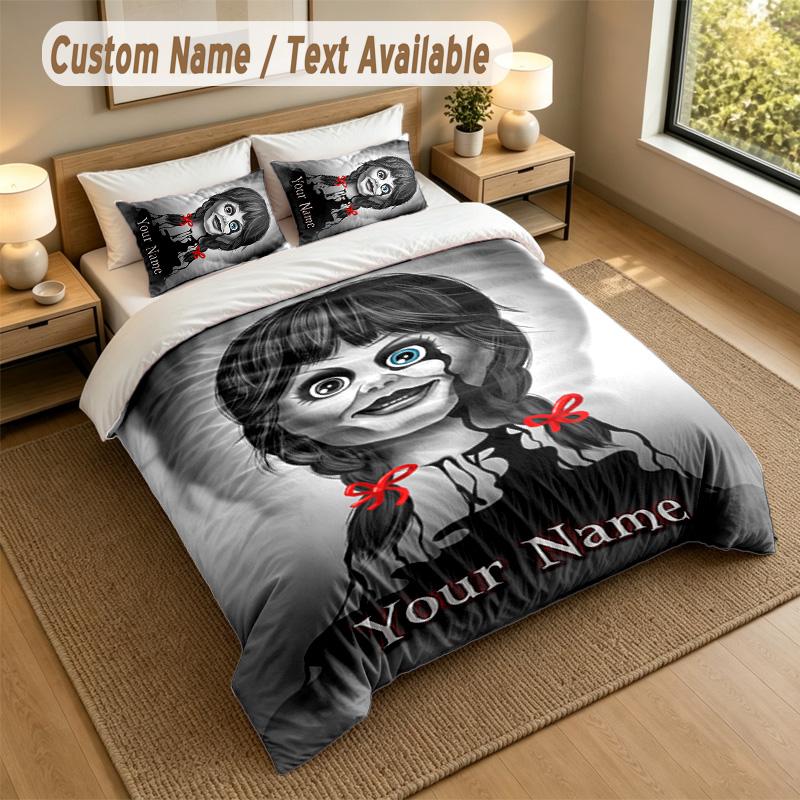 3Pcs Bedding Set Custom Name Text, 1 Sheet 2 Pillowcases Home Bed DecorThe Conjuring Annabelle