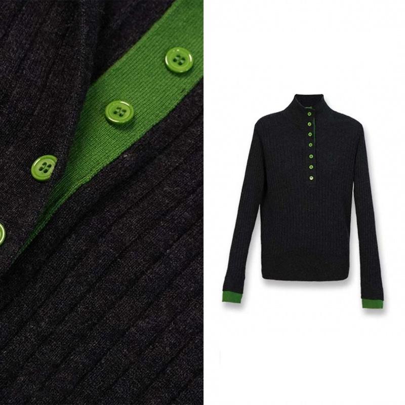 Women's Spring Color Block Knitted Sweater - Plus Size, Layered High-Neck, Half-Open Design