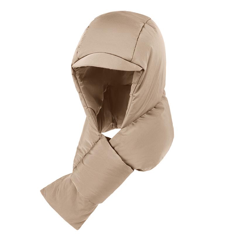 Women's Hooded Down Hat & Scarf: Windproof, Warm Ear & Neck Protection for Autumn/Winter
