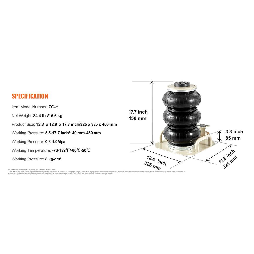 SucceBuy Cric Pneumatic 3 Tone cu Pungă Dublă Cric Pneumatic Cric cu Pungă Ridicare Rapidă 3-5s Cric Pneumatic pentru Mașini cu Mâner Scurt