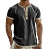 Men's Breathable Solid Color Pleated T-shirt Men's Casual Contrast Color Short Sleeve T-shirt