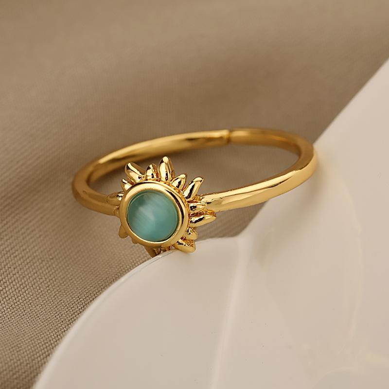 European and American fashion accessories, personalized retro trend, sunflower opening adjustable ring
