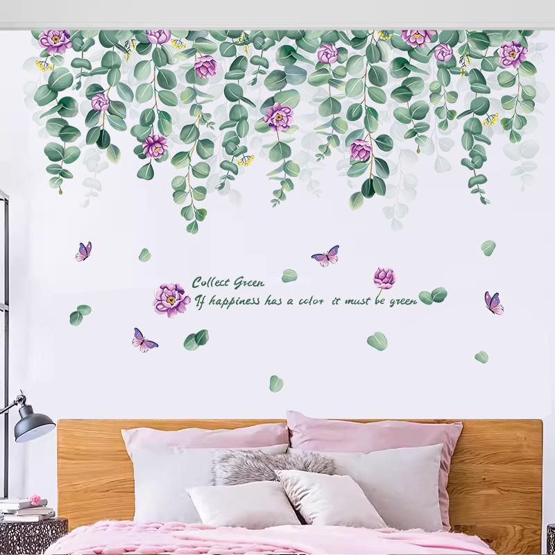 

Маленькие свежие акварельные листья лианы настенные наклейки плинтус теплая спальня ins ветер самоклеящиеся прикроватные общежитие 60*90