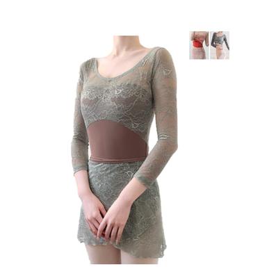 ProDance Długi Baletowy Trykot Koronkowy w 4 Kolorach Szary Damski (PLL016B) (XXL, Zestaw)