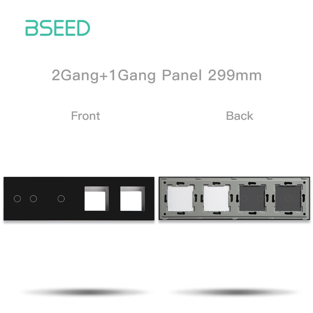 BSEED Double 1/2/3Gang Touch Switch Plus Dual Socket Crystal Glass Panel EU Standard 299mm  DIY Part Front Panel Without Switch