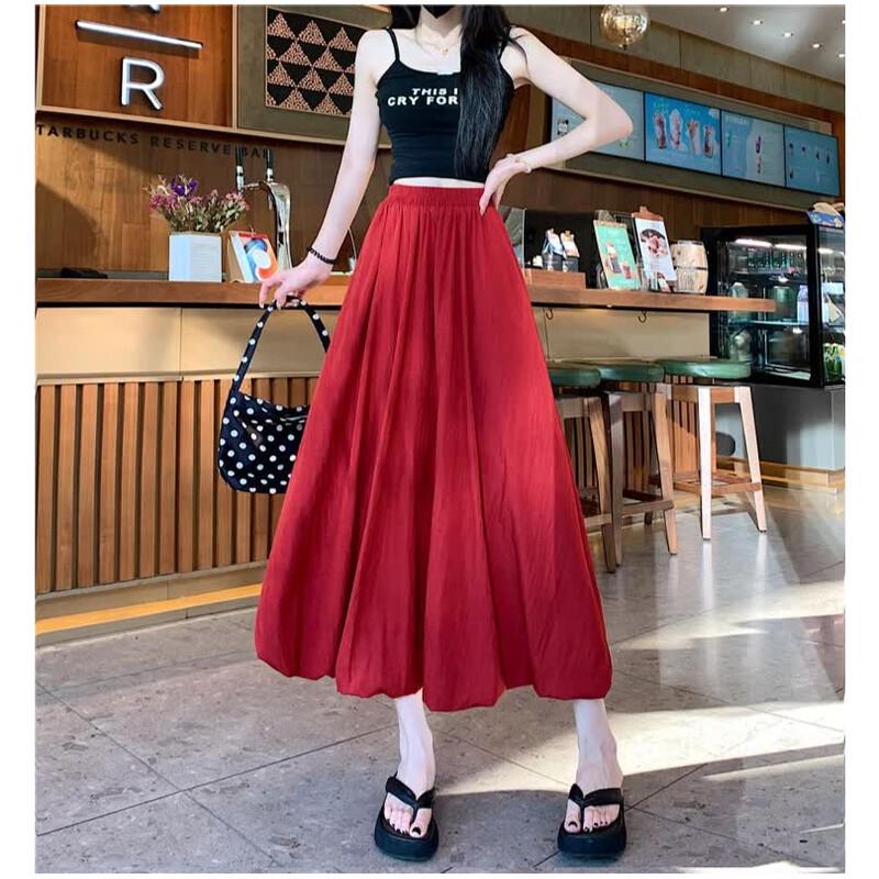 Pleated A-Line Midi Skirt M