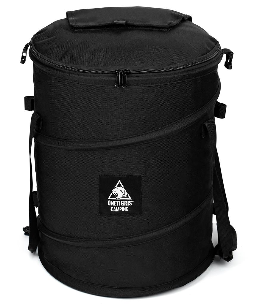 OneTigris Camping Trash Can 45L Outdoor Gearbox Free Standing Soft Pop Up Foldable with Lid Garbage Separation Waterproof Bottom Water Repellent