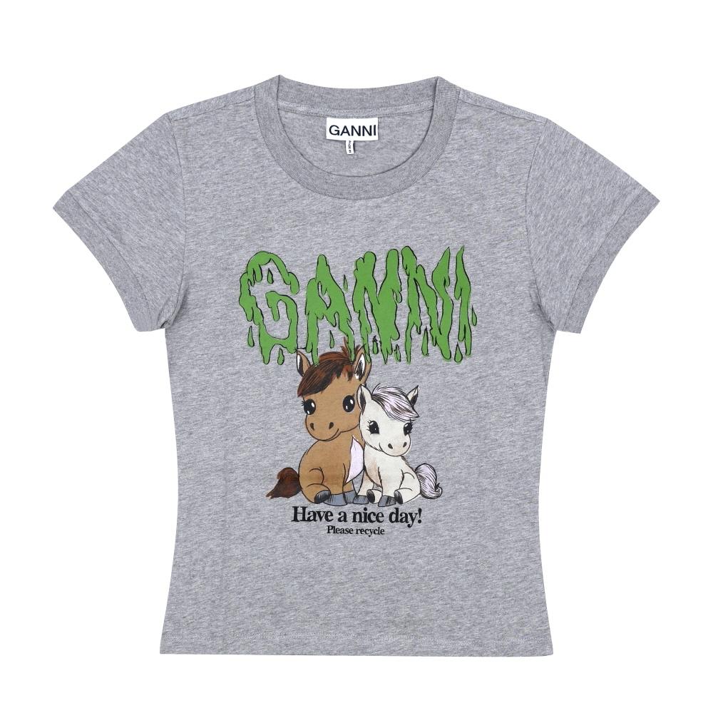 Ganni Pony Logo Baby FiT Women ShorT Sleeve T shirT A1050053 A1050053 920 (XS)