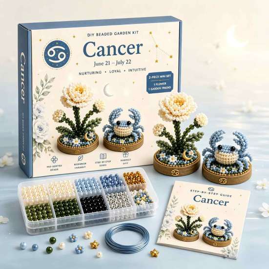 Easy Craft Kits for Beginners 12 Zodiac Signs DIY Beaded Garden Kit, 3D Astrology Flower Personalized Dorm Room Decor Handmade Bead Kit Beginners,