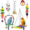 6pcs Bird Parakeet Cage Chewing Toy Ladders Swing Colorful Hanging Bell Pet Cockatiel Toys For Macaws Parrots