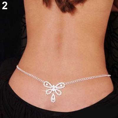 Women Rhinestone Butterfly Dance Body Belly Waist Chain Jewelry