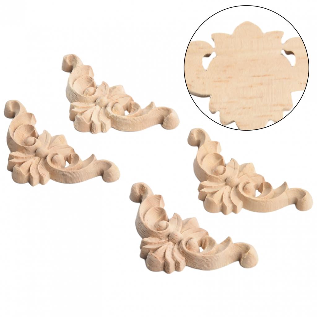 4x Wooden Carved Corner Onlay Furniture Applique Mouldings Decal DIY Home Decor