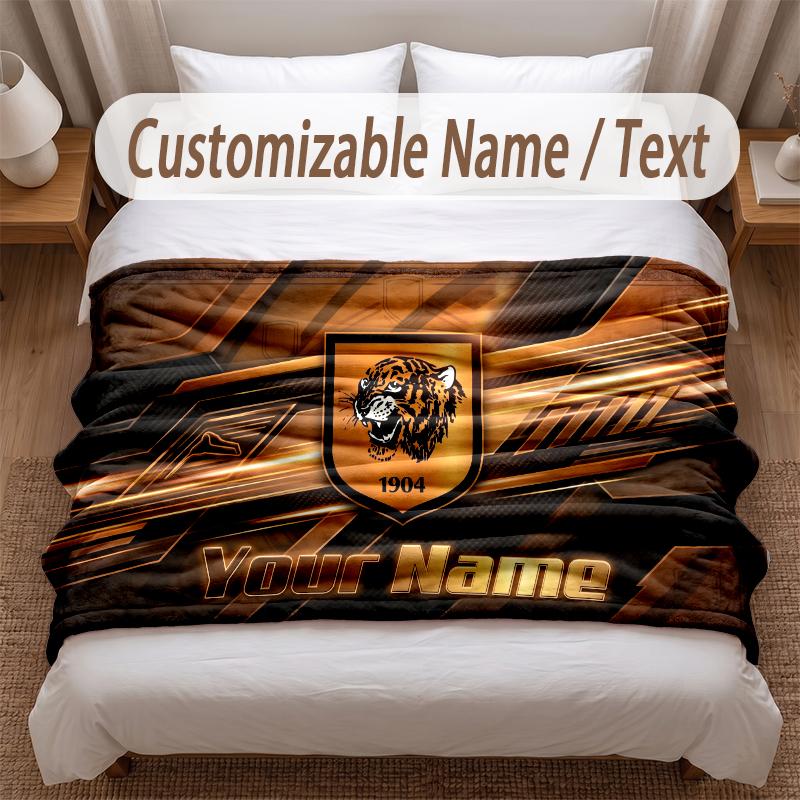 Hull FC Printed Flannel Blanket Custom Name Text Soft Warm Throw For Bedroom Holiday Gift