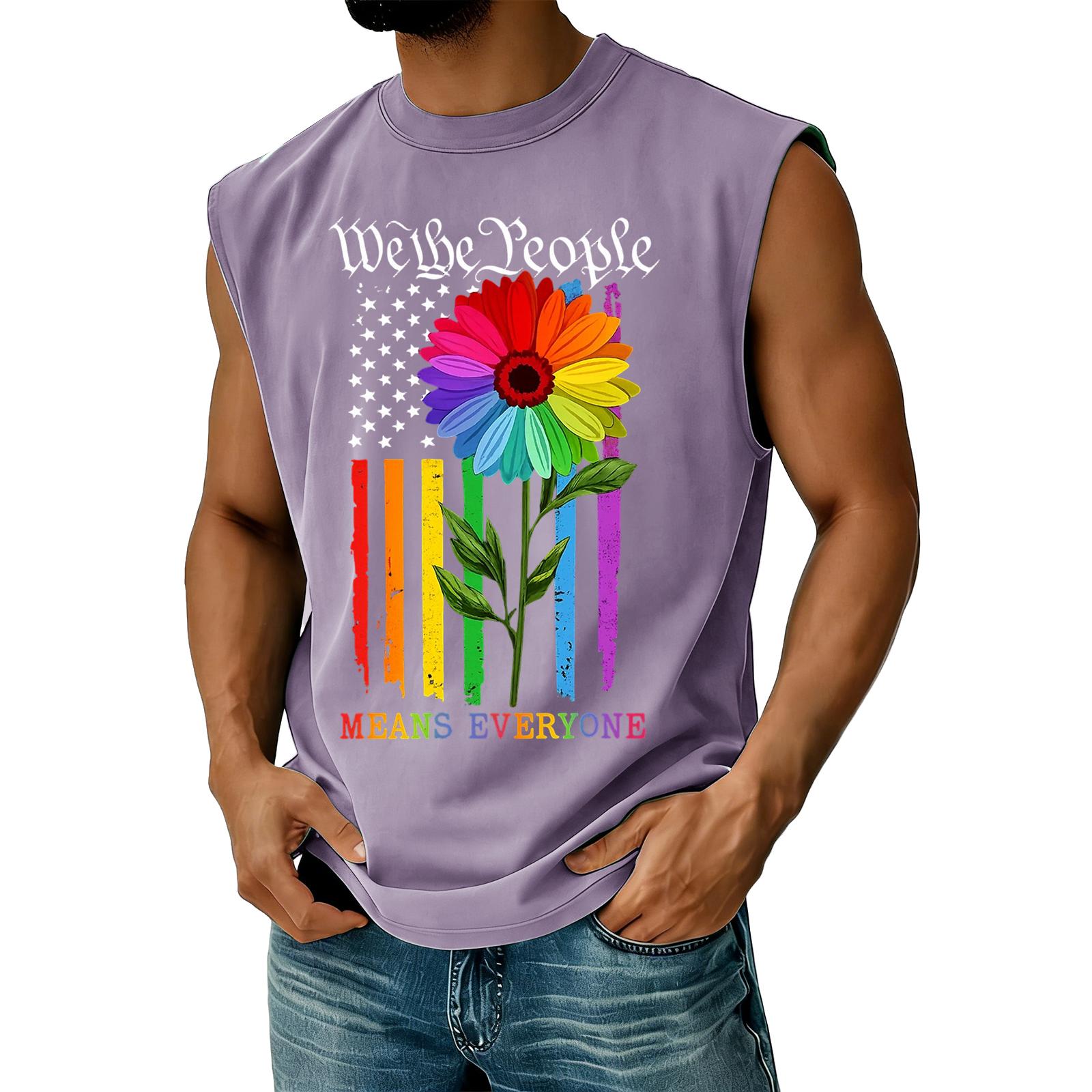 Men Sleeveless Casual Tank Top Crew Neck Graphic Print Loose Fit Muscle Shirt Summer Beachwear S